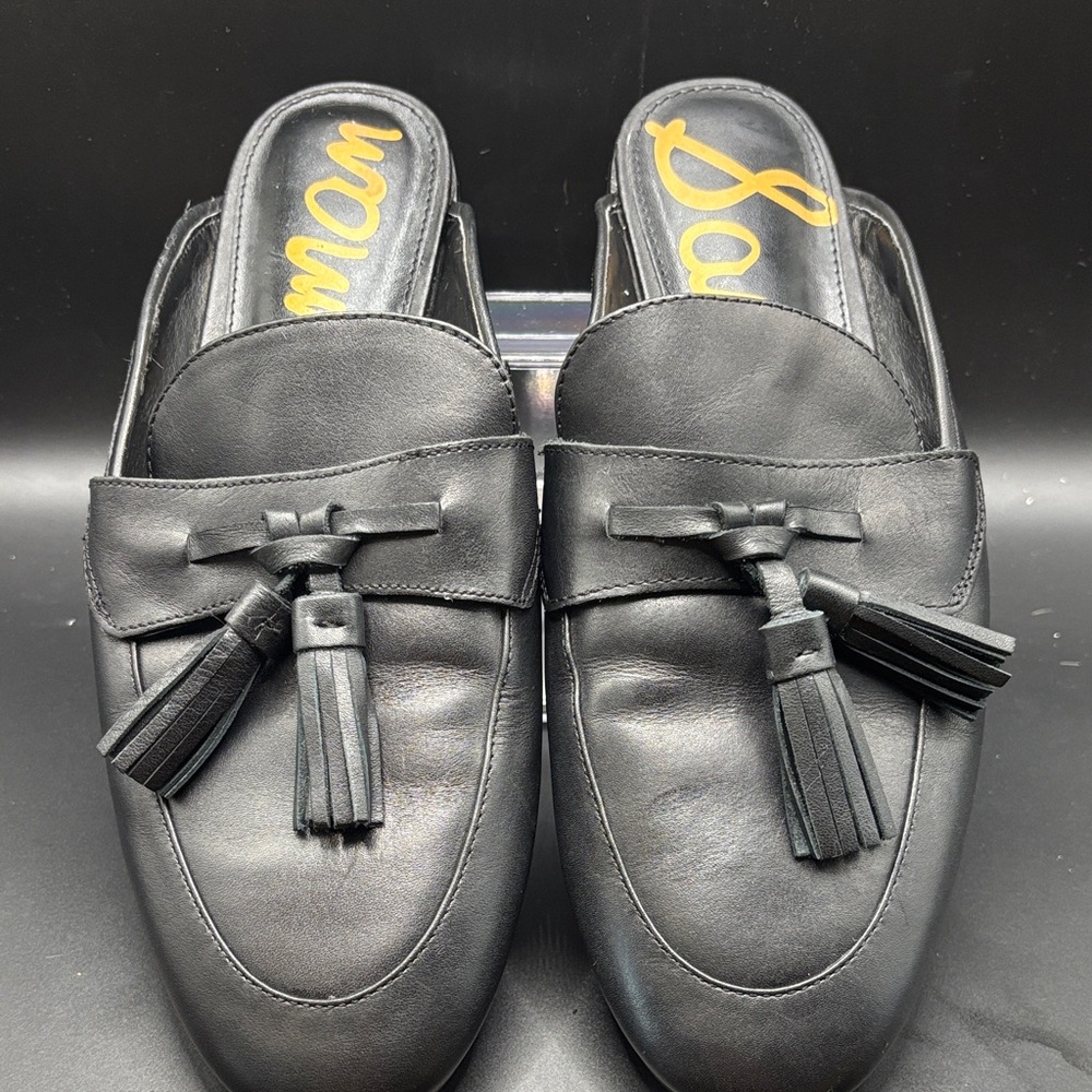 Sam Edelman Black Leather Tassel Mules